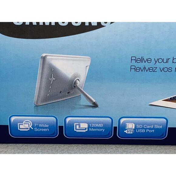 Samsung Digital Photo Frame White 7 In. Wide 120 MB USB SD Card Reader SPF-71E - Picture 10 of 13